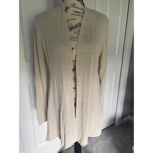 Eileen Fisher Open Front Linen Cardigan Medium Ivory A Line Knit Casual Linen